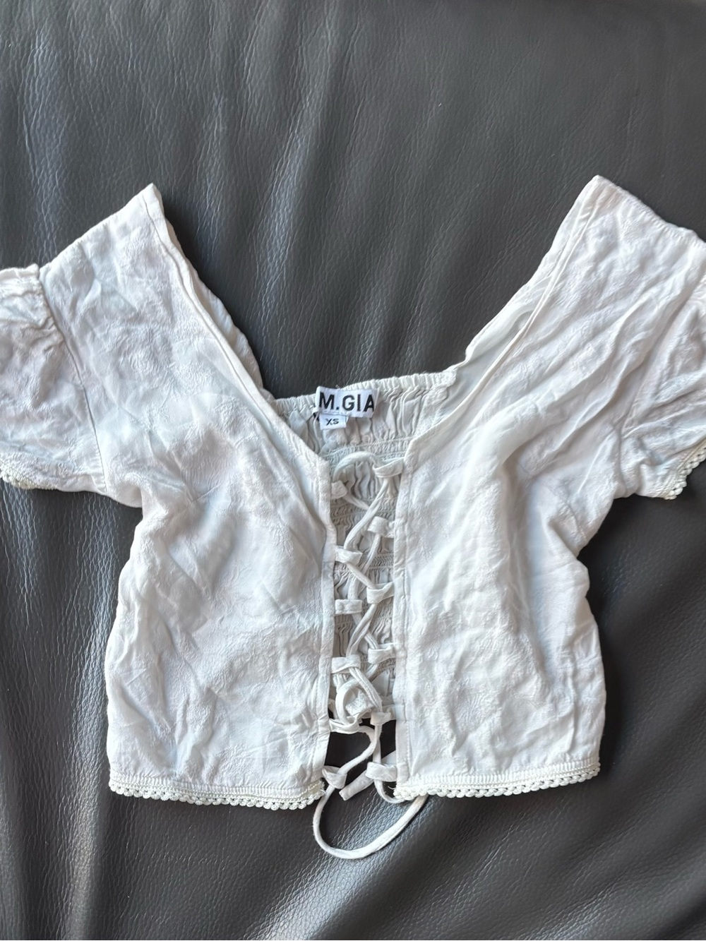I.AM.GIA White Lace-Up Cotton Crop Top